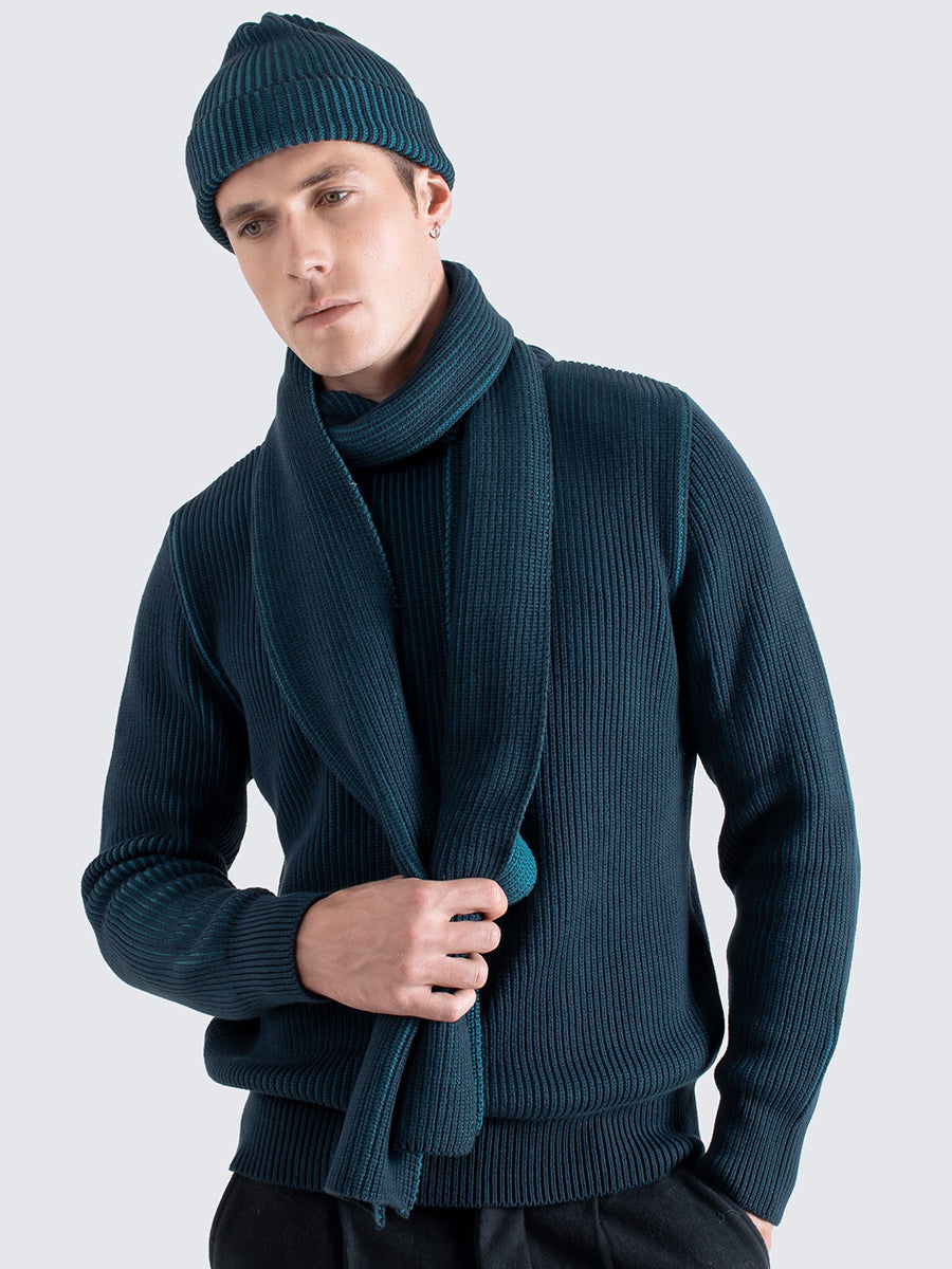 Ribbed Knit Scarf - Navy & Blue