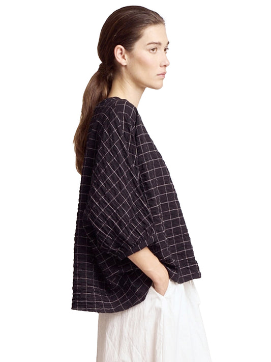 Check Print Gauze Blouse - Black