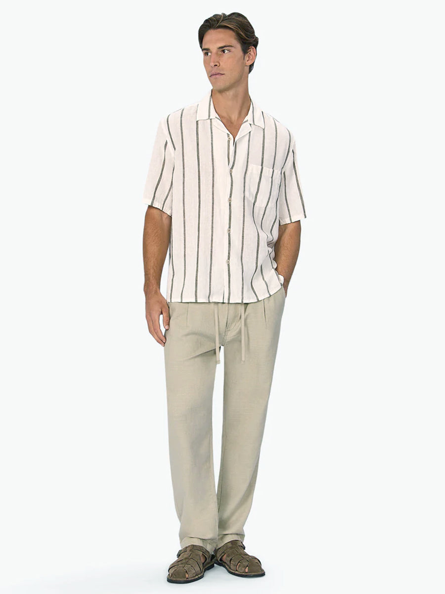 The Mulholland Linen-Blend Short Sleeve Shirt - Off White & Olive