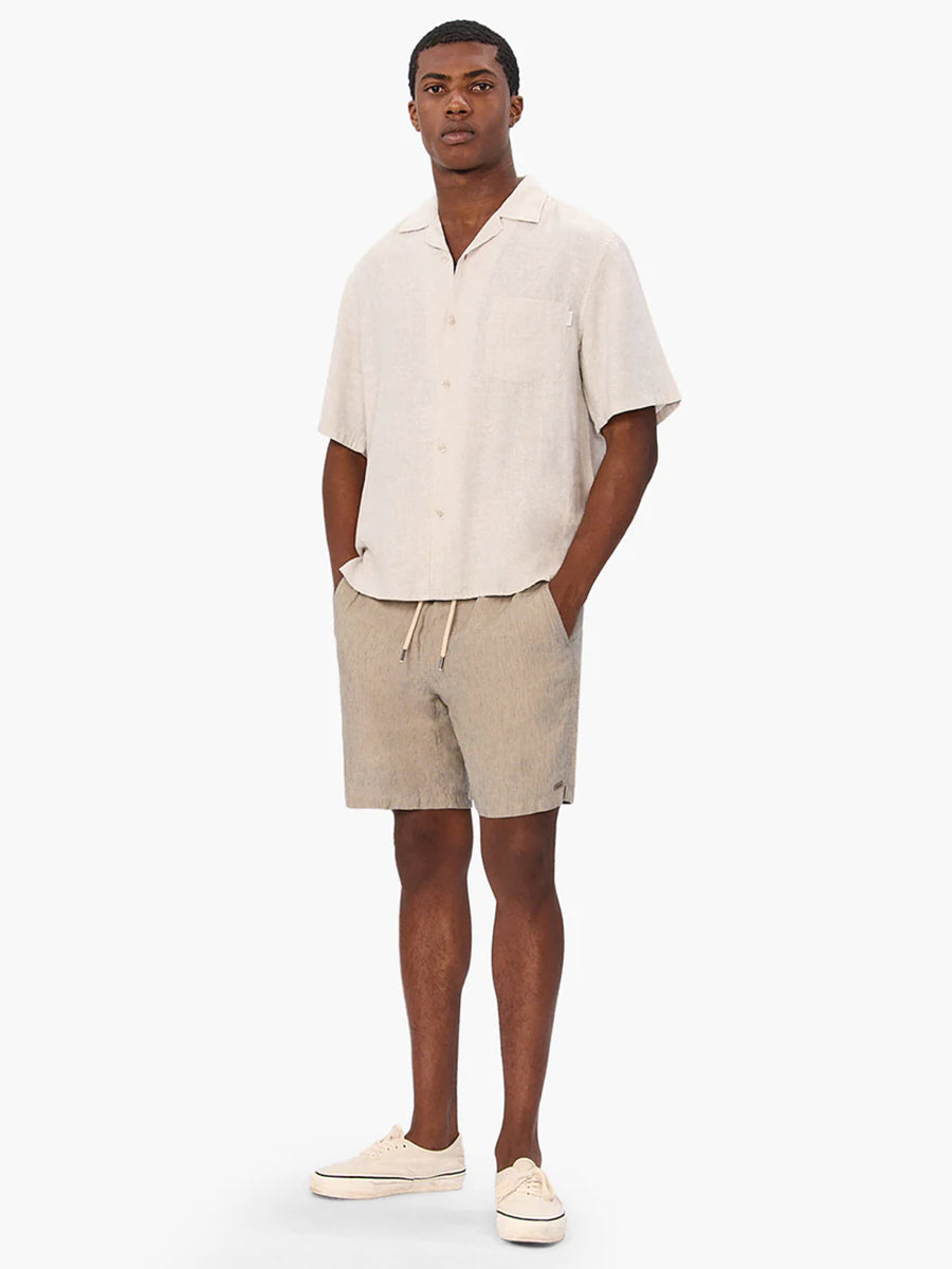 The Summerland Linen Shorts - Taupe & Navy