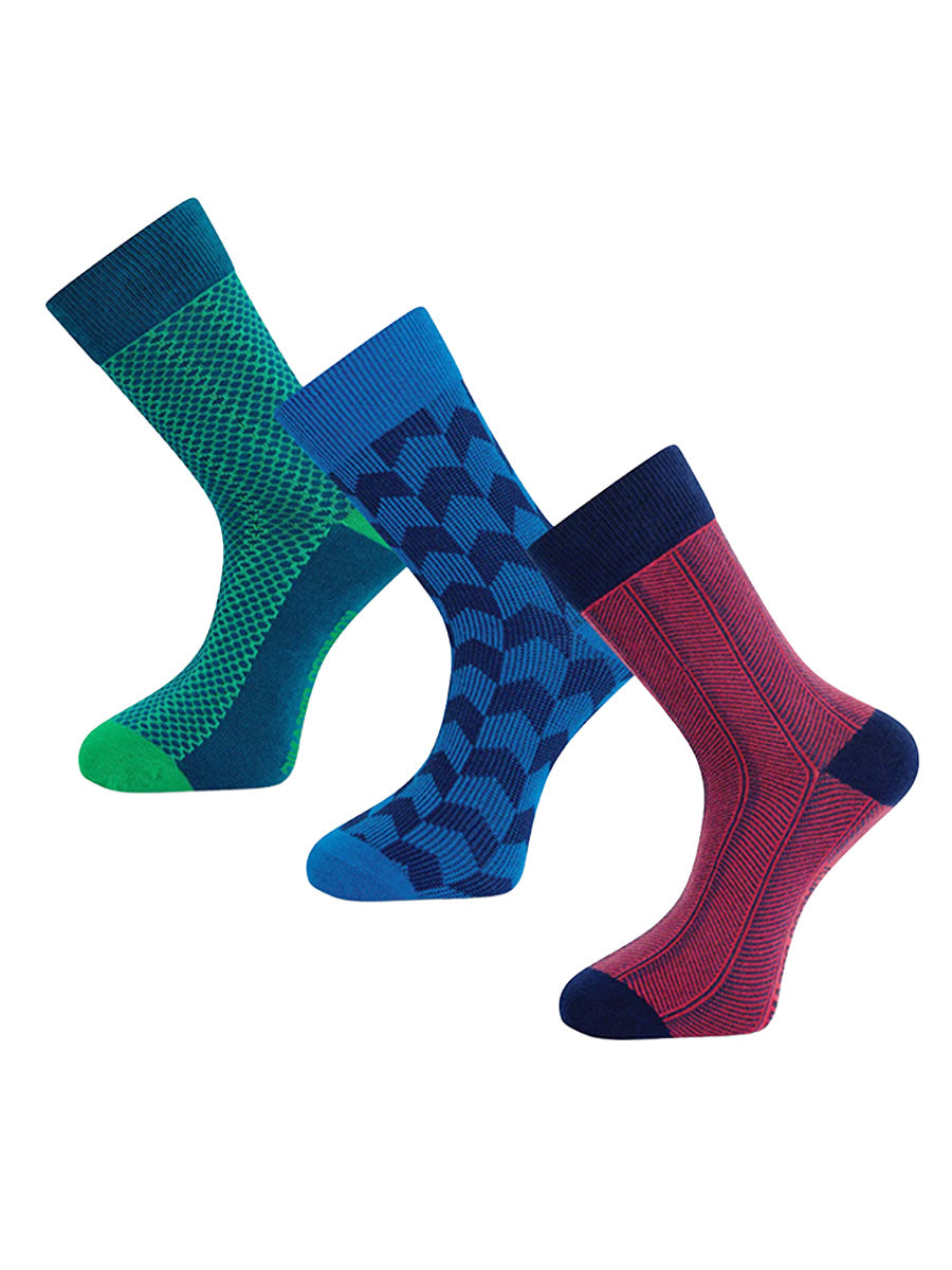 Funk Sock Box - Herringbone Navy, Chevron Blue, & Dots Green