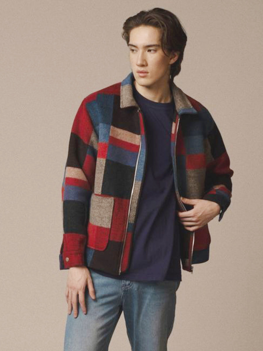 Patchwork Check Jacket - Blue & Red
