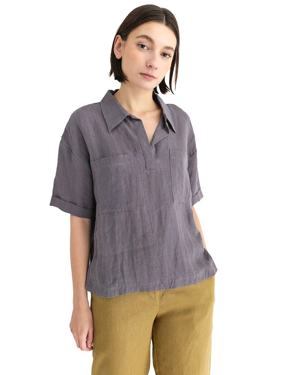 The Cal Linen Top - Charcoal