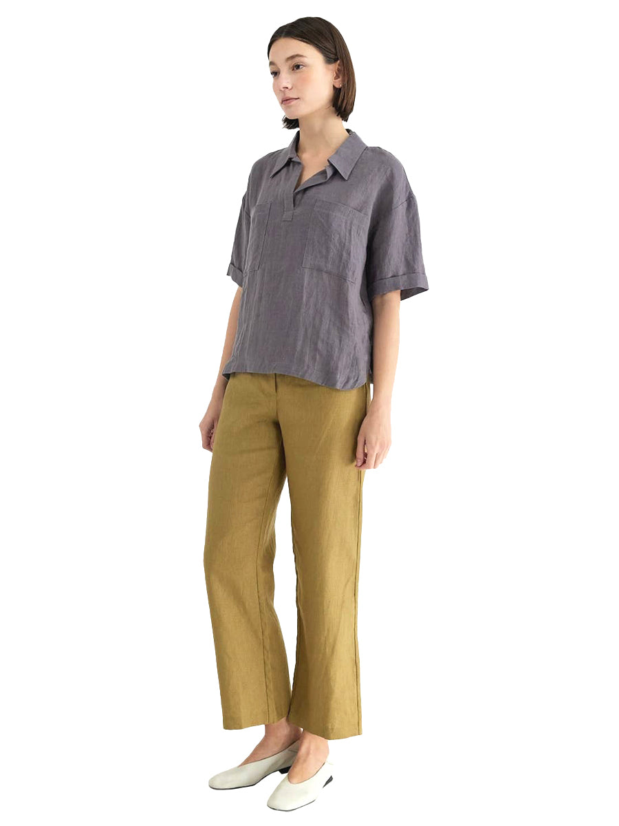 The Cal Linen Top - Charcoal