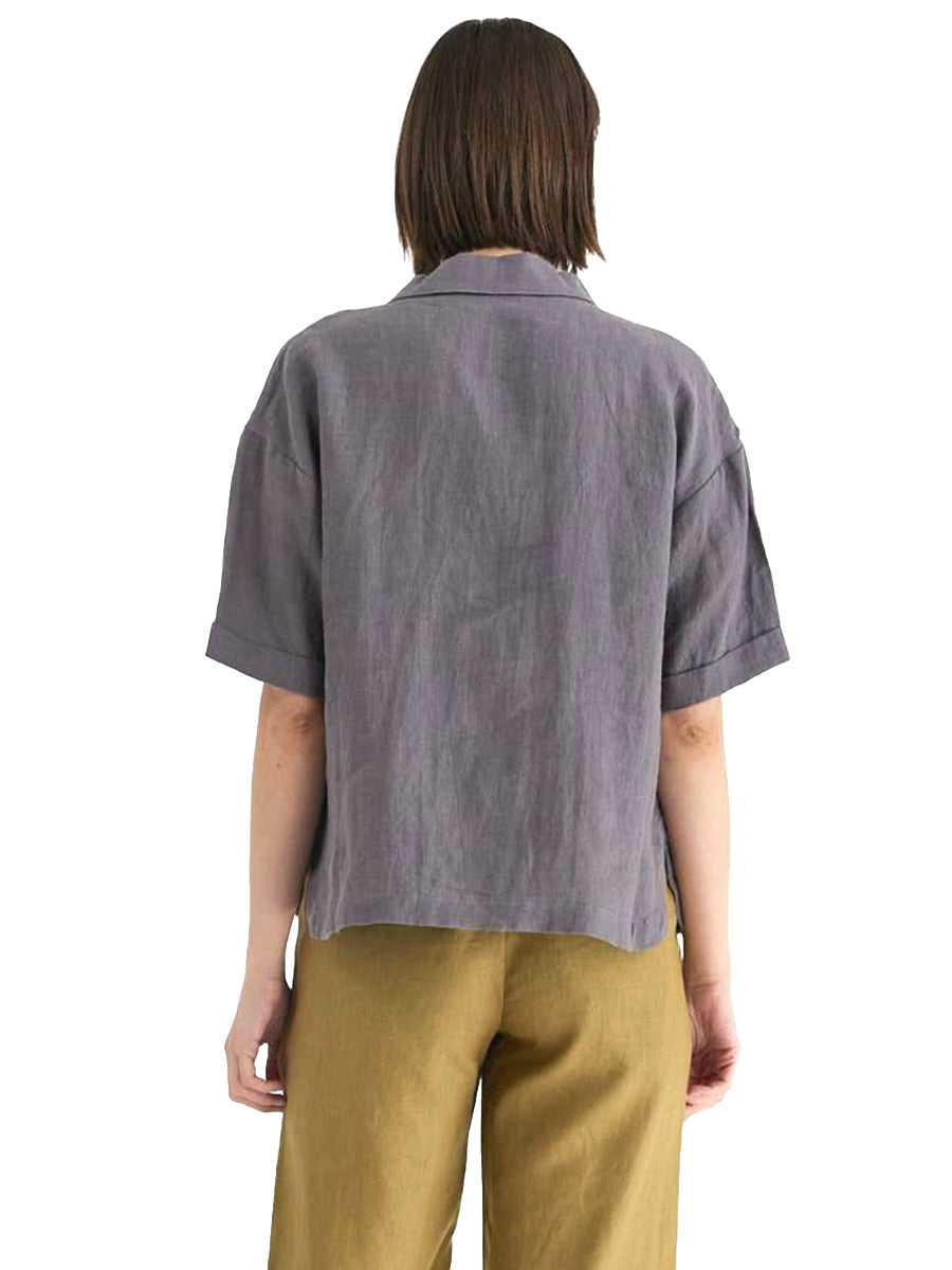 The Cal Linen Top - Charcoal