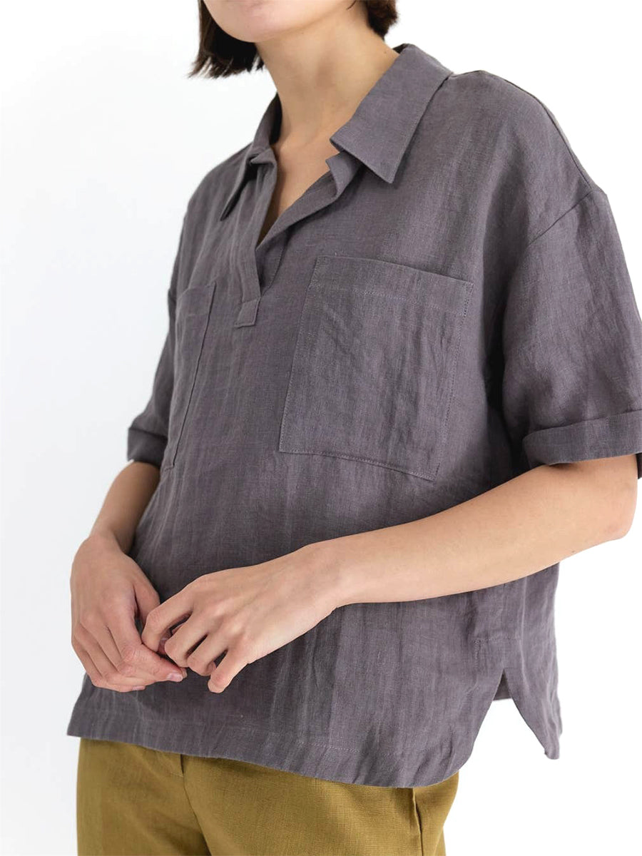 The Cal Linen Top - Charcoal
