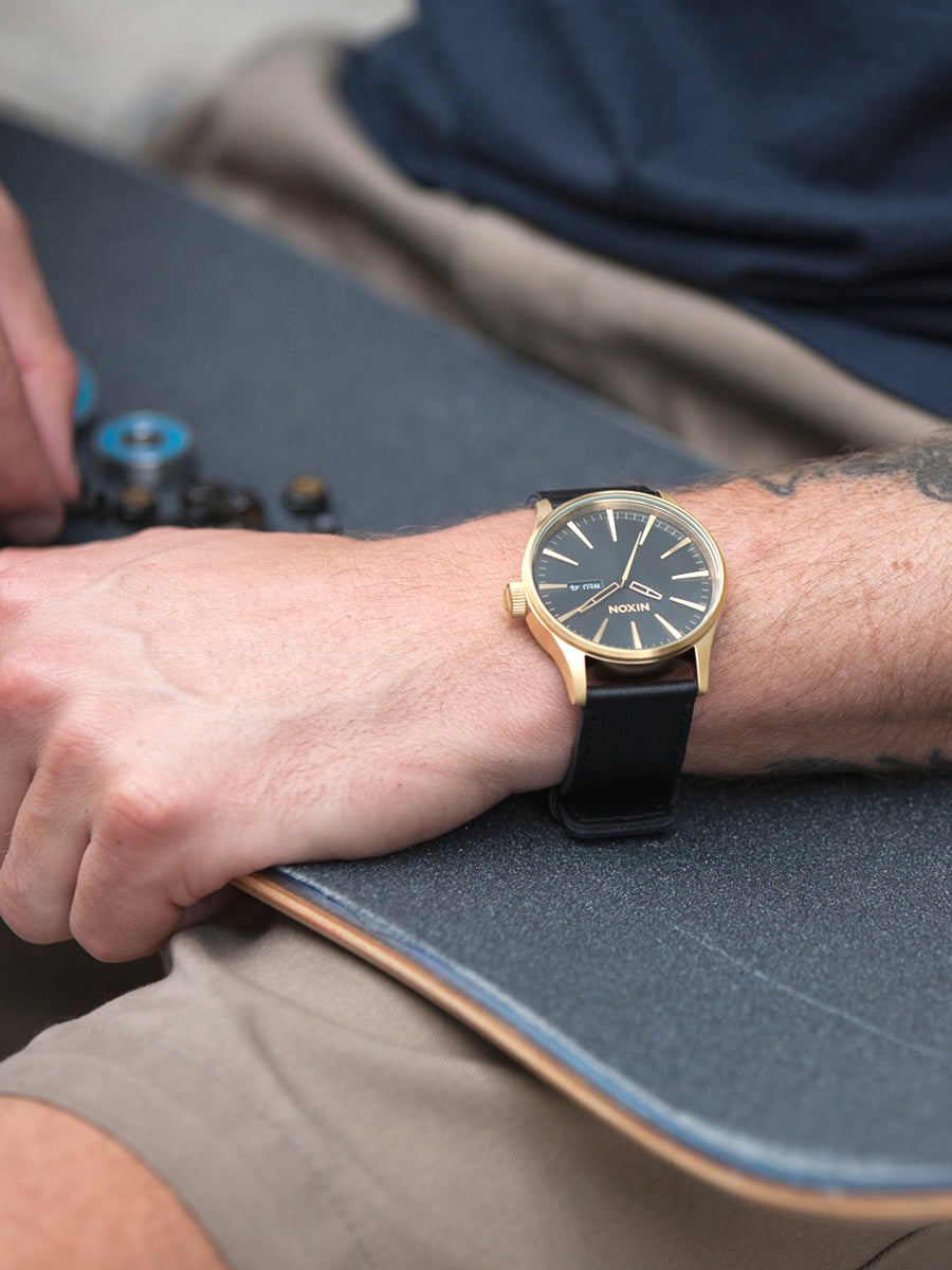 Sentry Leather Watch - Gold & Black