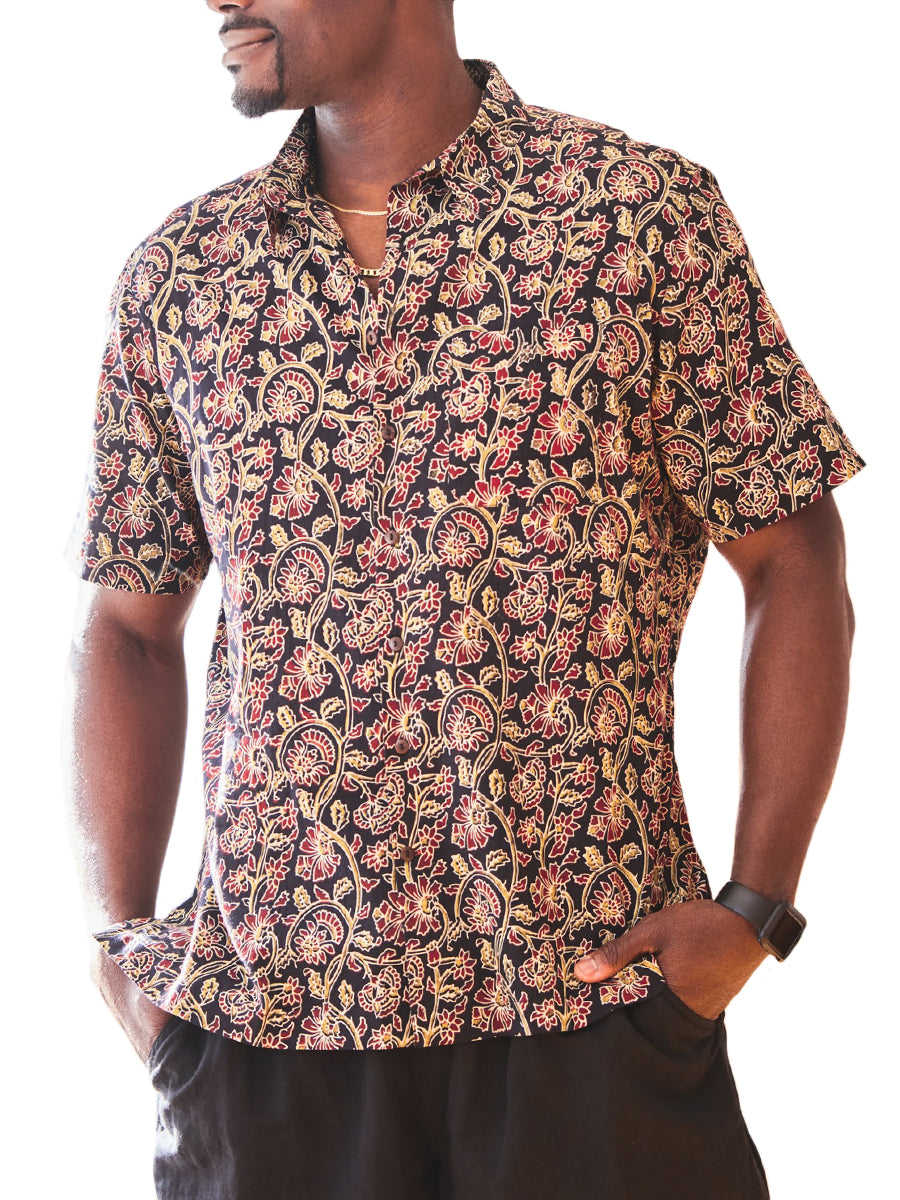 Night Bloom Shirt - Black & Maroon