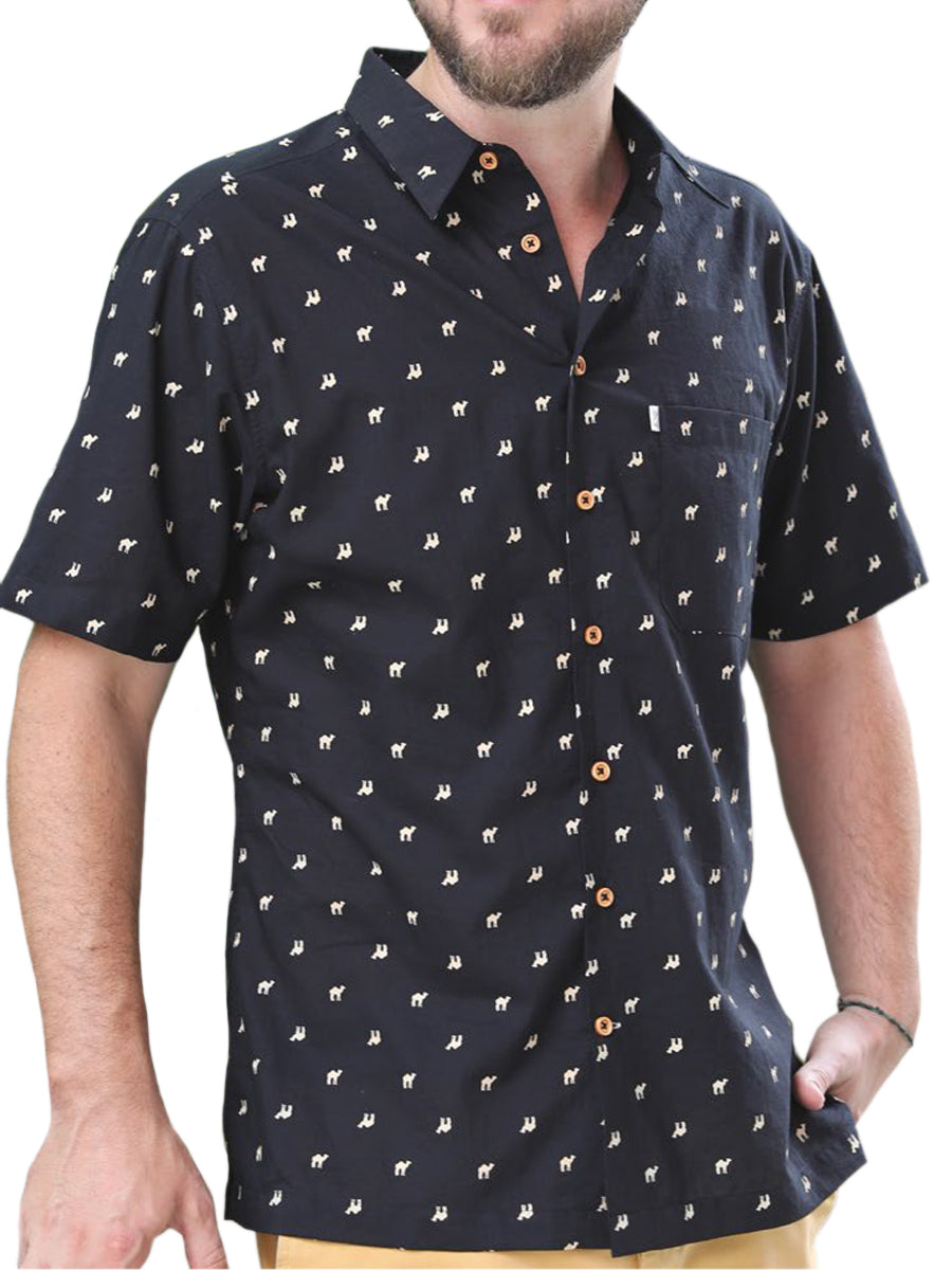 Pushkar Camel Short Sleeve Woven Shirt - Black