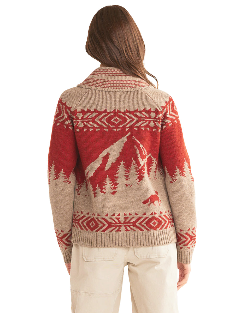 Alpine Lambswool Zip Cardigan - Natural & Scarlet