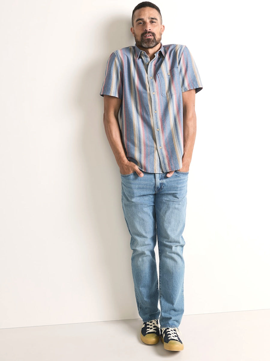 Bayside Button-Down Short Sleeve Shirt - Blue Multi Stripe
