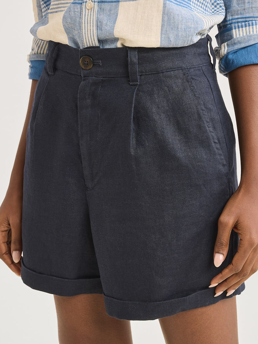 Birch Bay Linen Shorts  - Navy