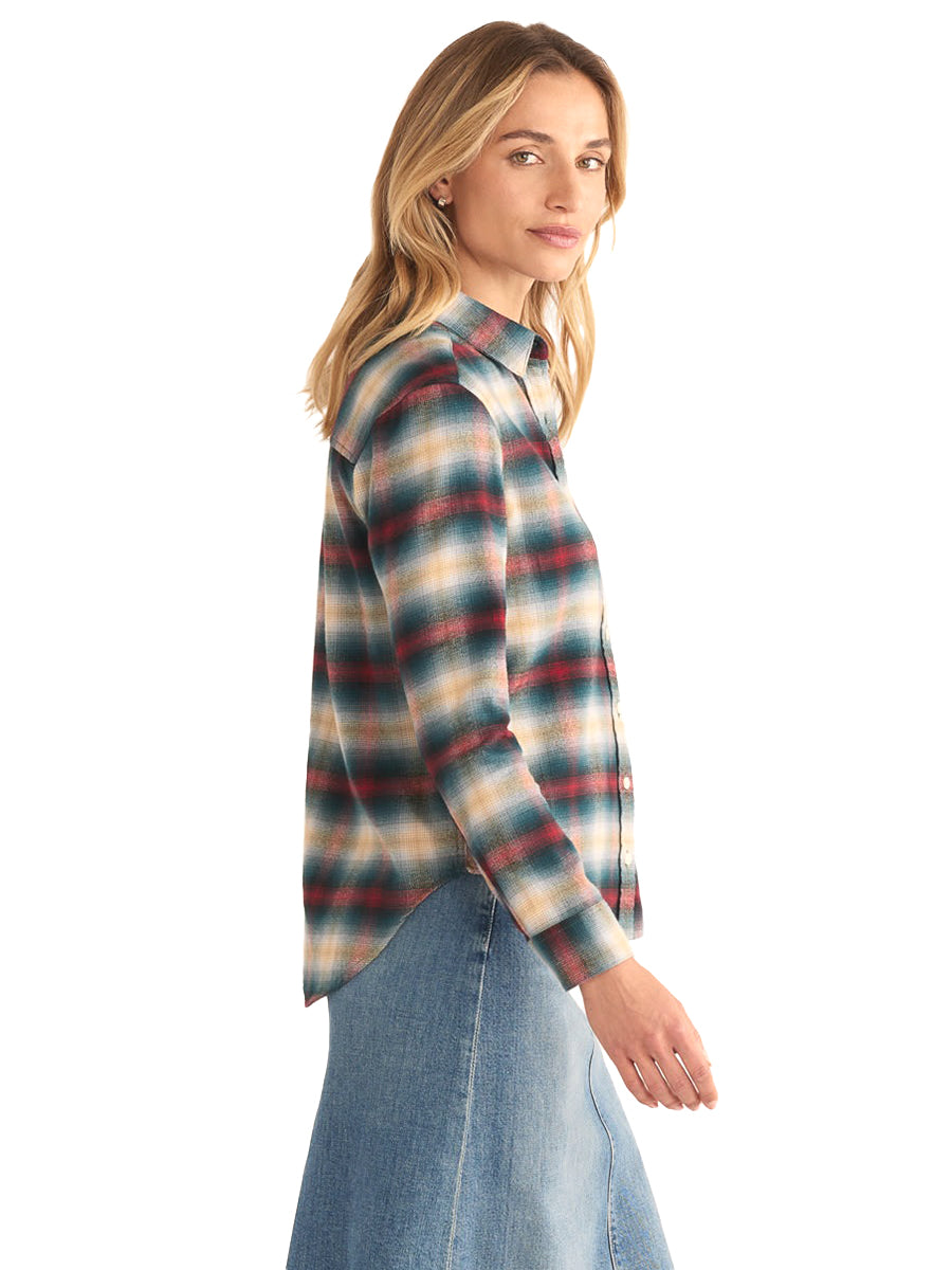 Boyfriend Flannel Shirt - Blue & Red Geranium