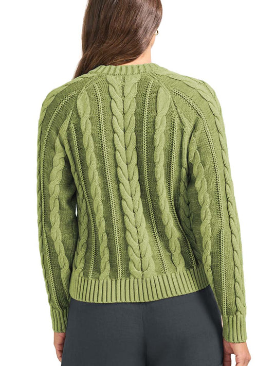 Cotton Cable Cardigan - Light Olive