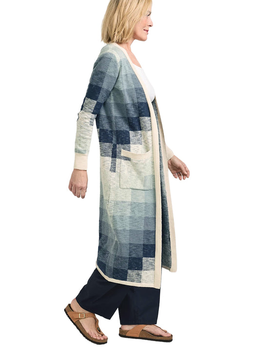 Cotton Duster Sweater - Navy & Ivory Multi
