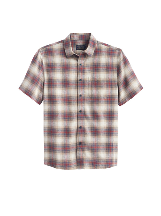 Dawson Linen Short Sleeve Shirt - Tan & Brick Plaid