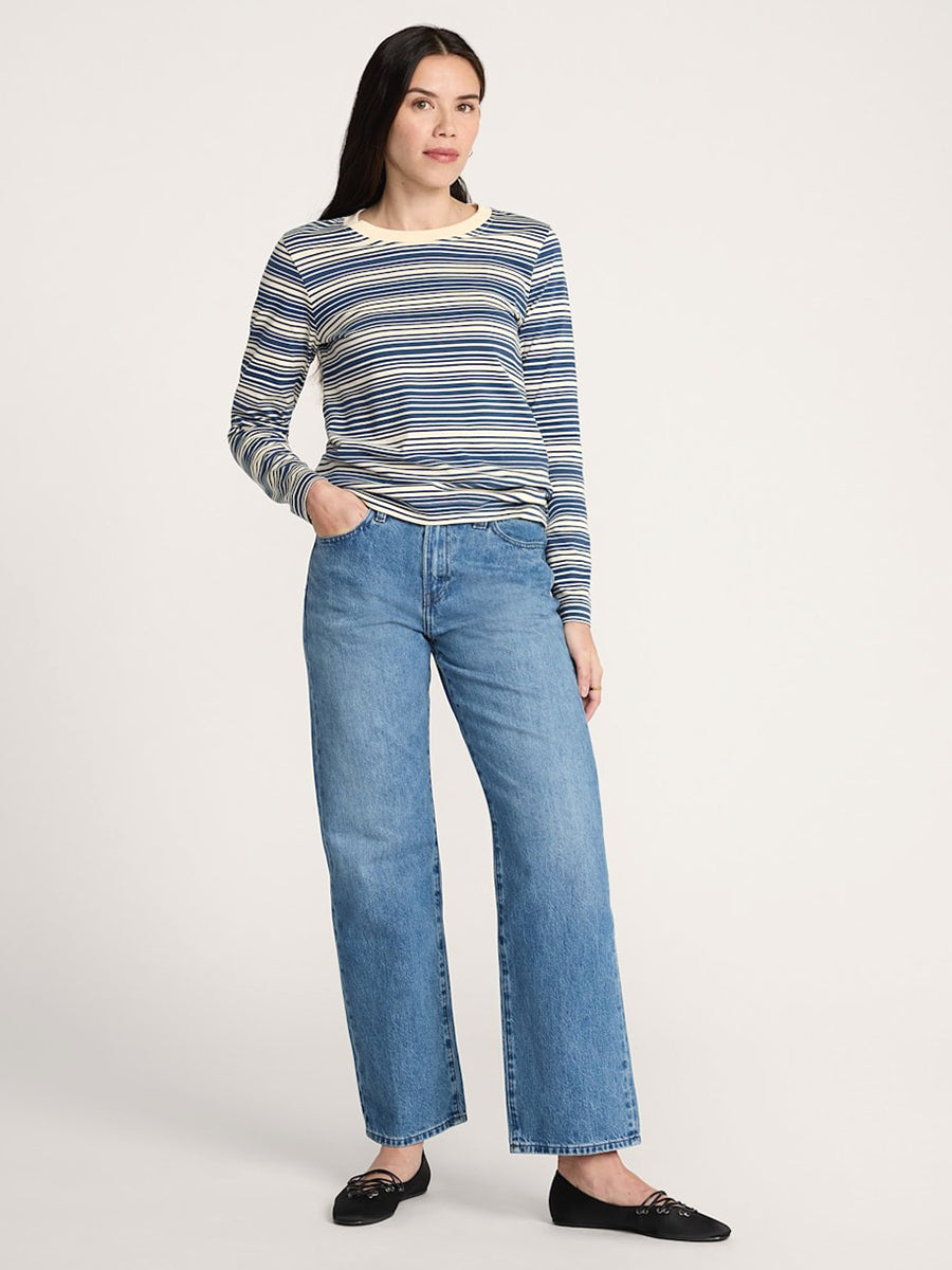 Deschutes Crew Neck Long Sleeve Tee - Blue Stripe