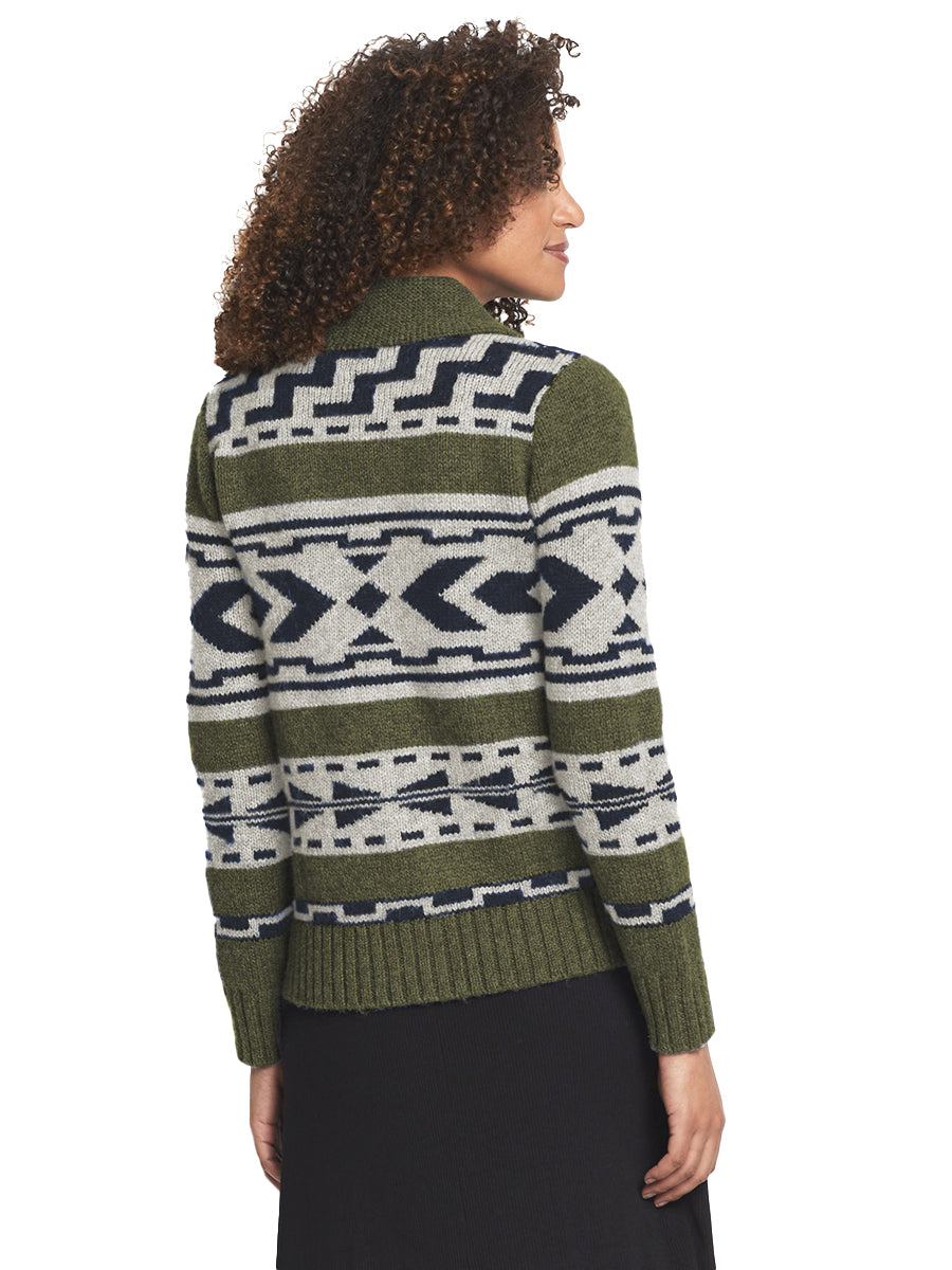Graphic Shetland Zip Sweater - Moss