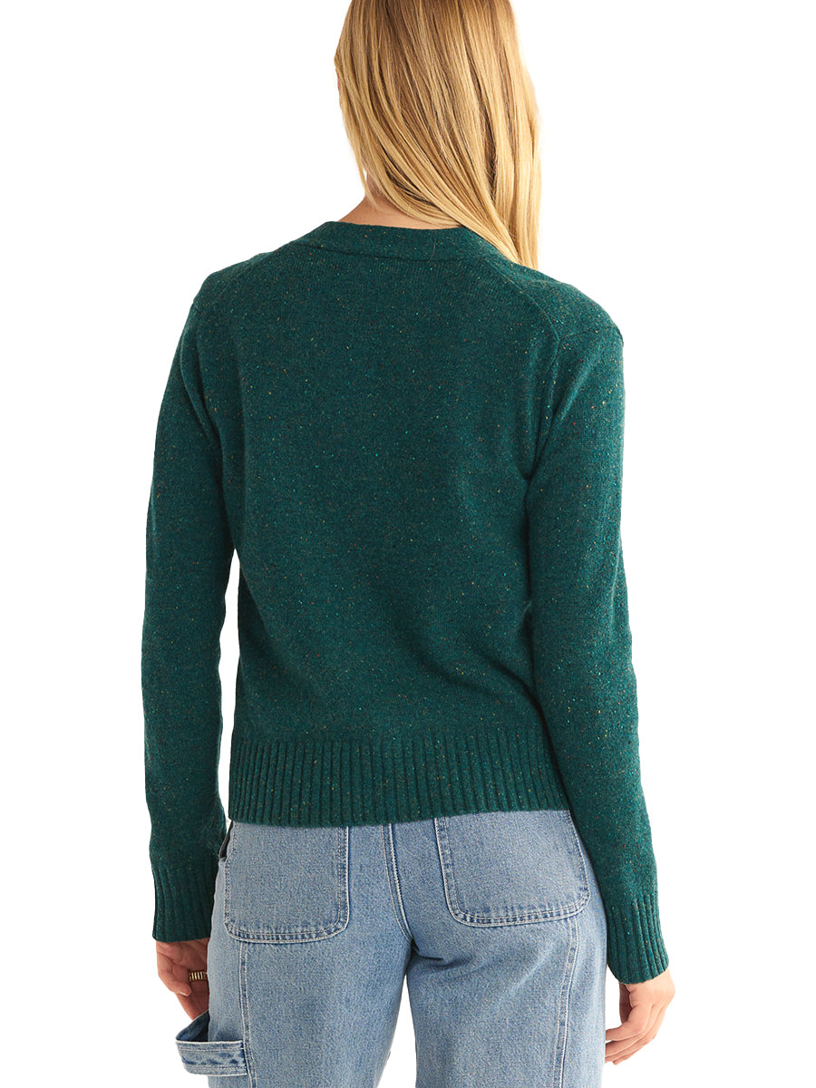 Merino Cropped Cardigan - Teal Donegal