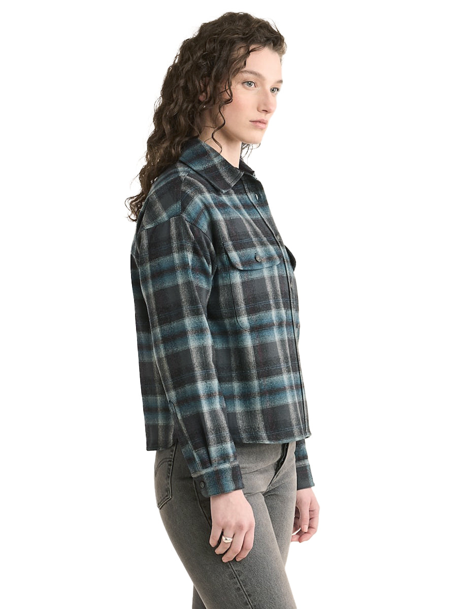 Plaid Cropped Shirt - Grey & Aqua