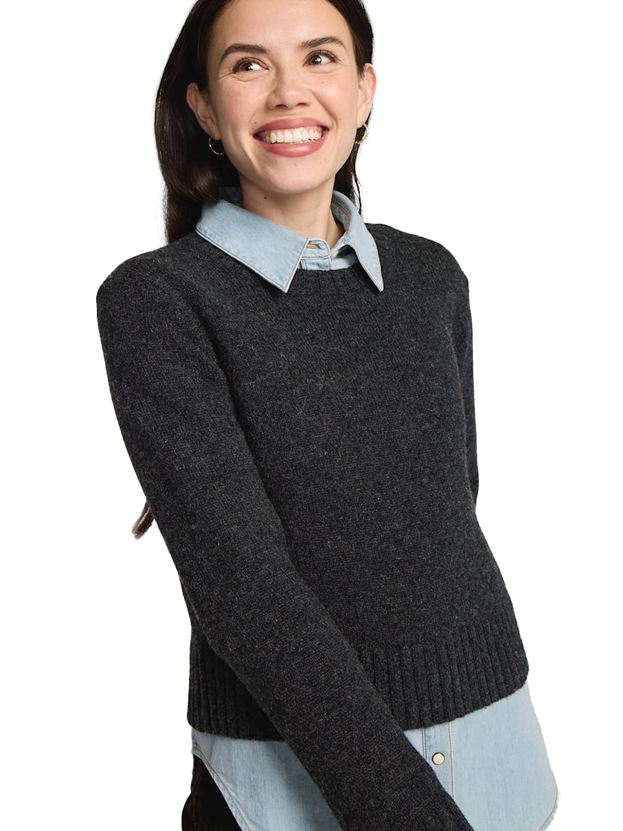 Relaxed Shetland Crew Sweater - Black Heather