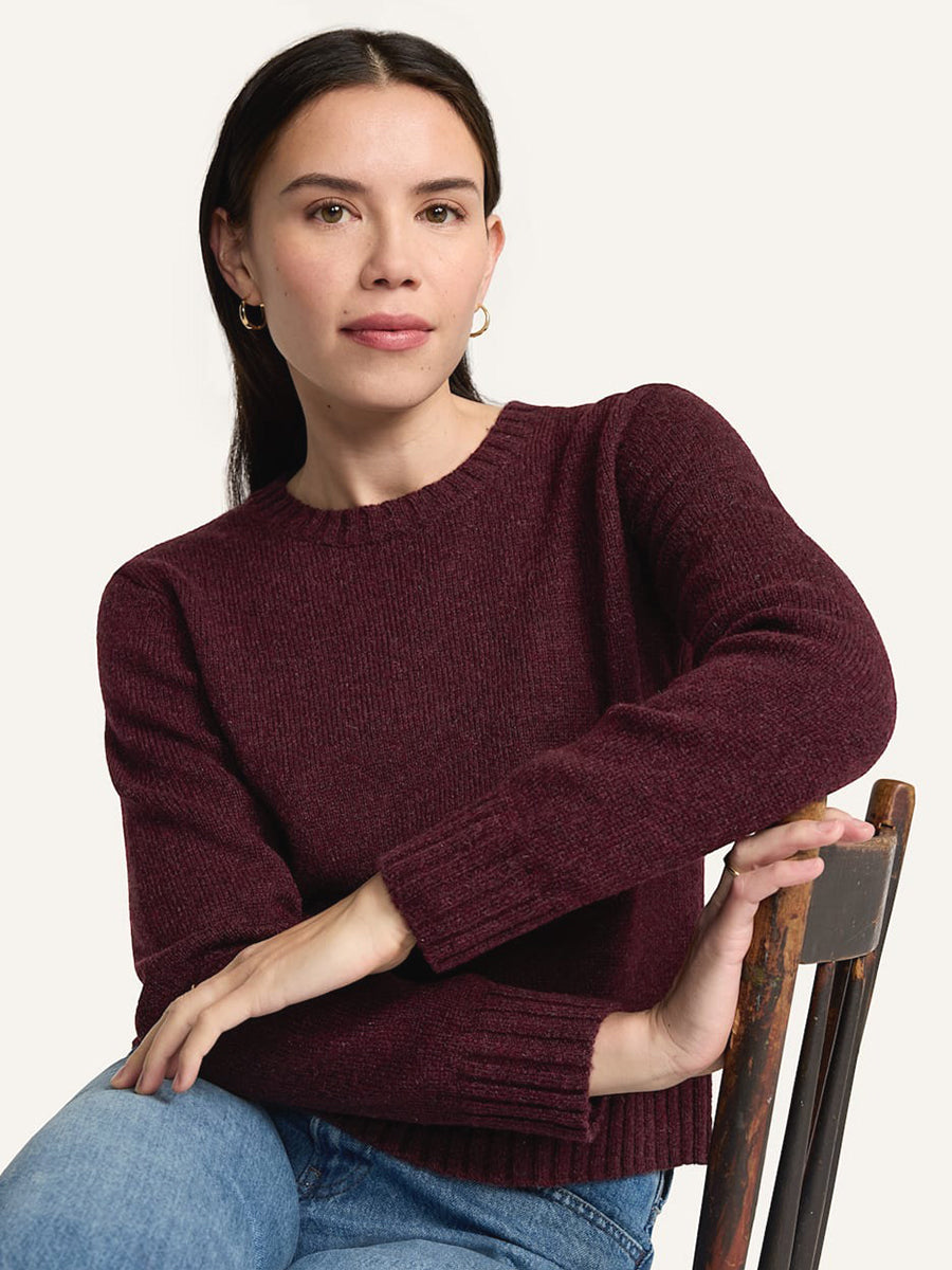 Relaxed Shetland Crew Sweater - Burgundy Heather