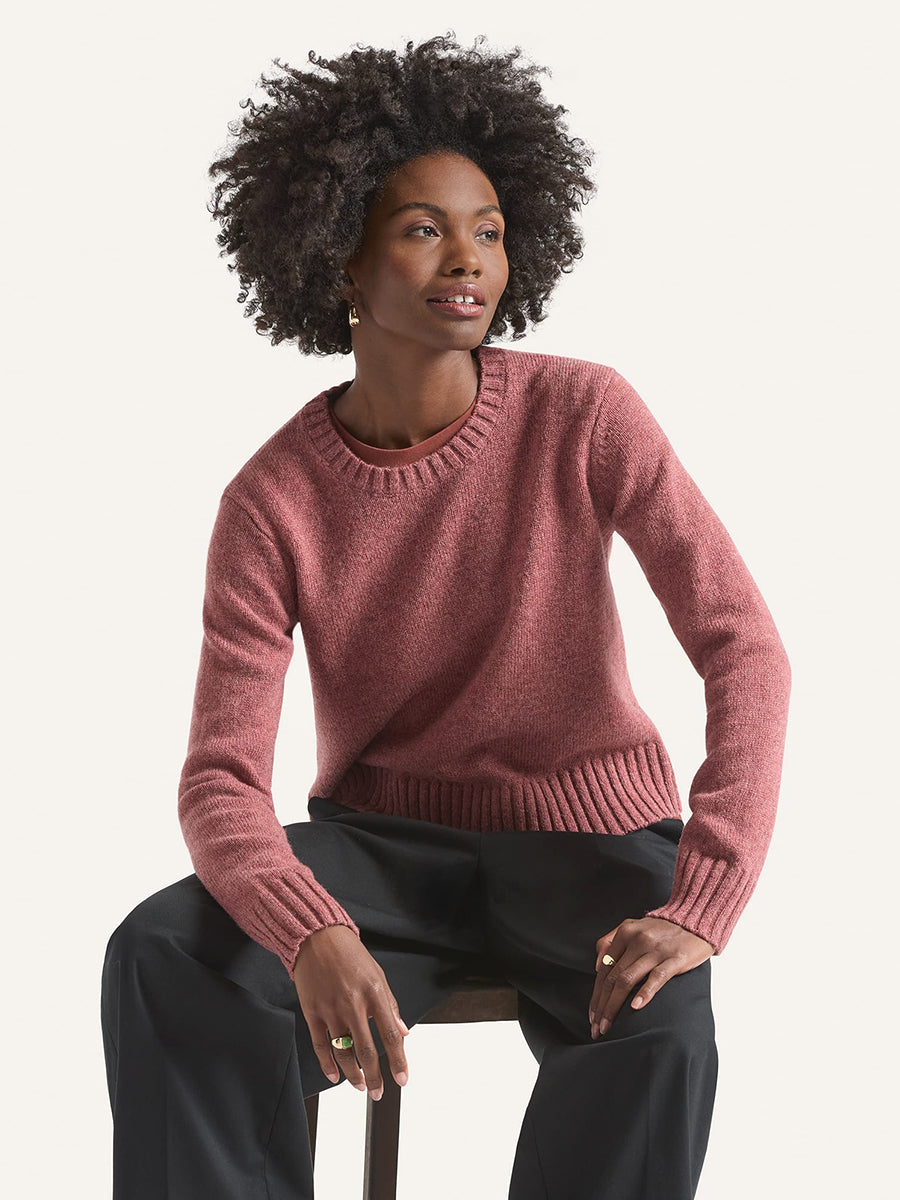 Relaxed Shetland Crew Sweater - Dark Rose Heather