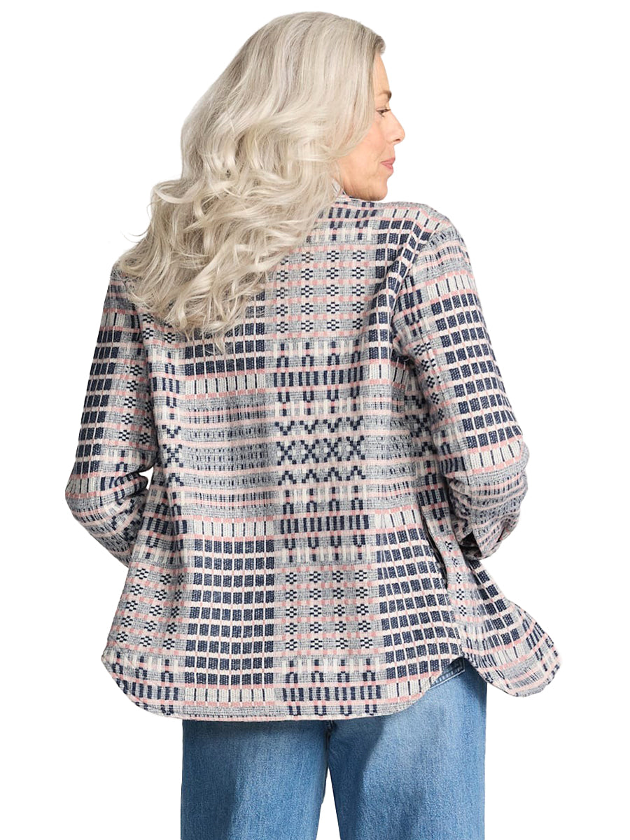 Textured Wool Shacket - Navy & Pink