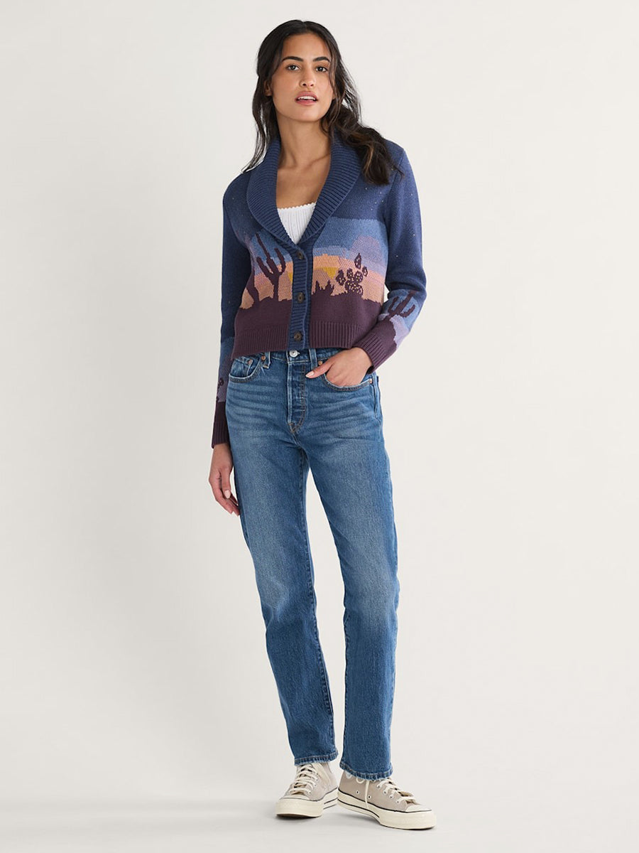 Western Scenic Cardigan - Navy
