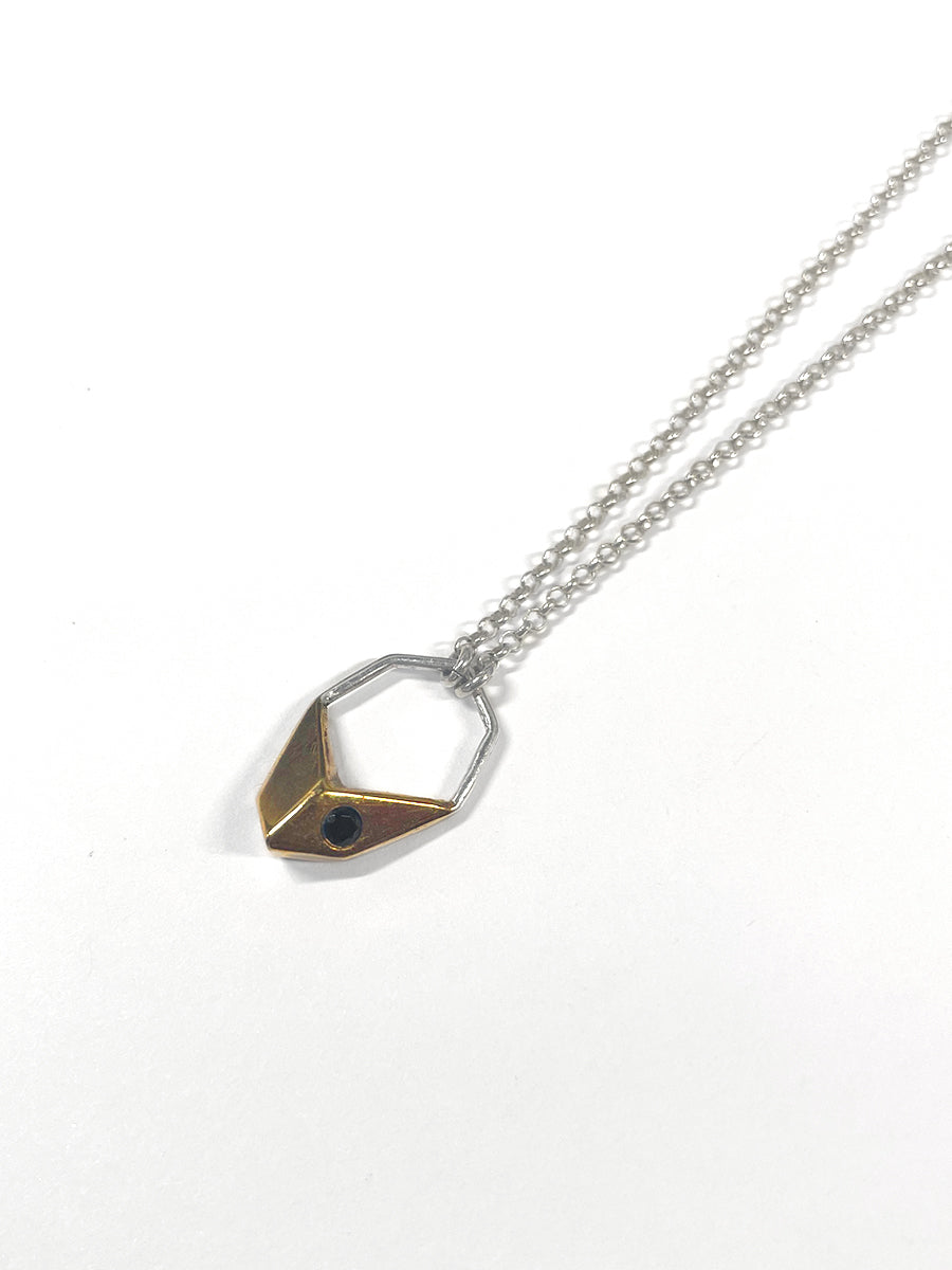 Small Bronze Point Necklace with Black Spinel - Sculpture Series