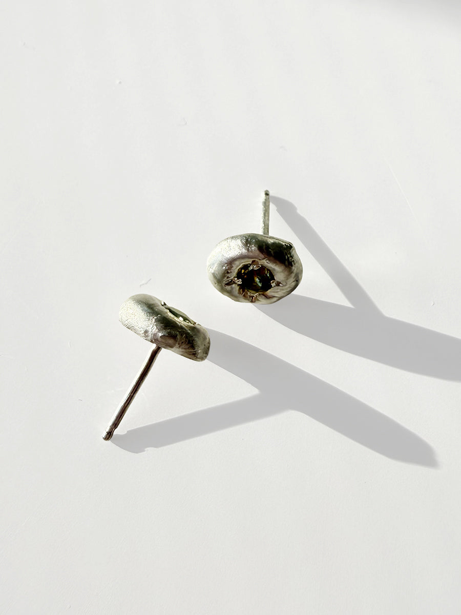 Sterling Silver Blob Stud Earrings - Green Tourmaline
