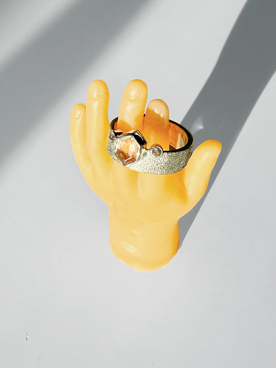 Silver Crown Ring with Oregon Sunstone & White Sapphire