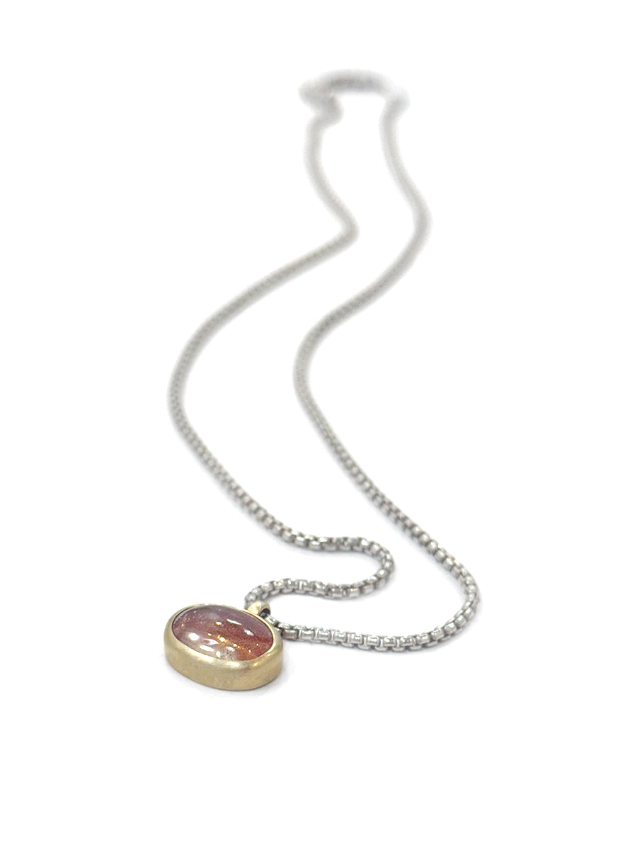 Sunstone Necklace Set in 14k Gold Bezel