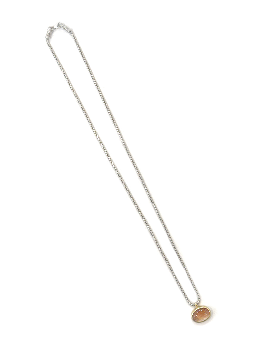 Sunstone Necklace Set in 14k Gold Bezel