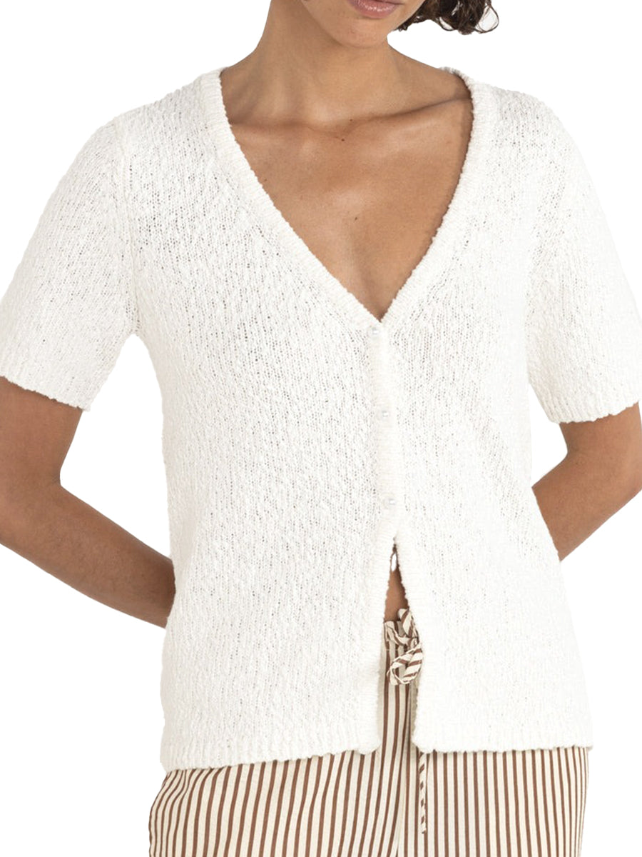 Adele Short Sleeve Knit Cardigan - White
