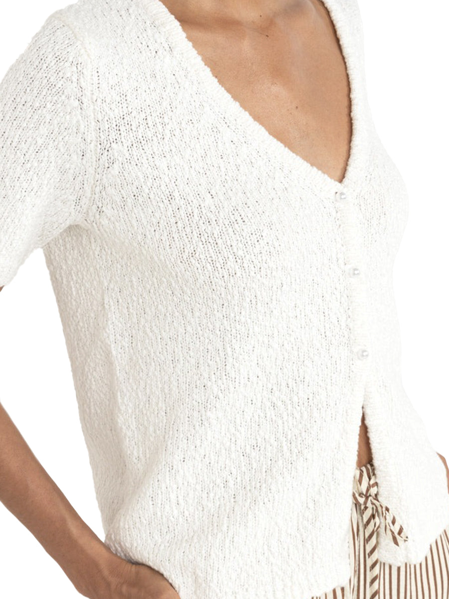 Adele Short Sleeve Knit Cardigan - White