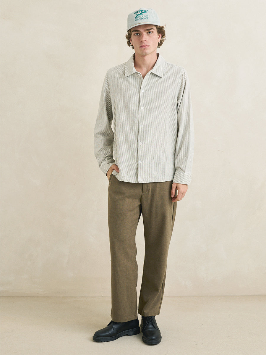 Bank Stripe Long Sleeve Shirt - Olive