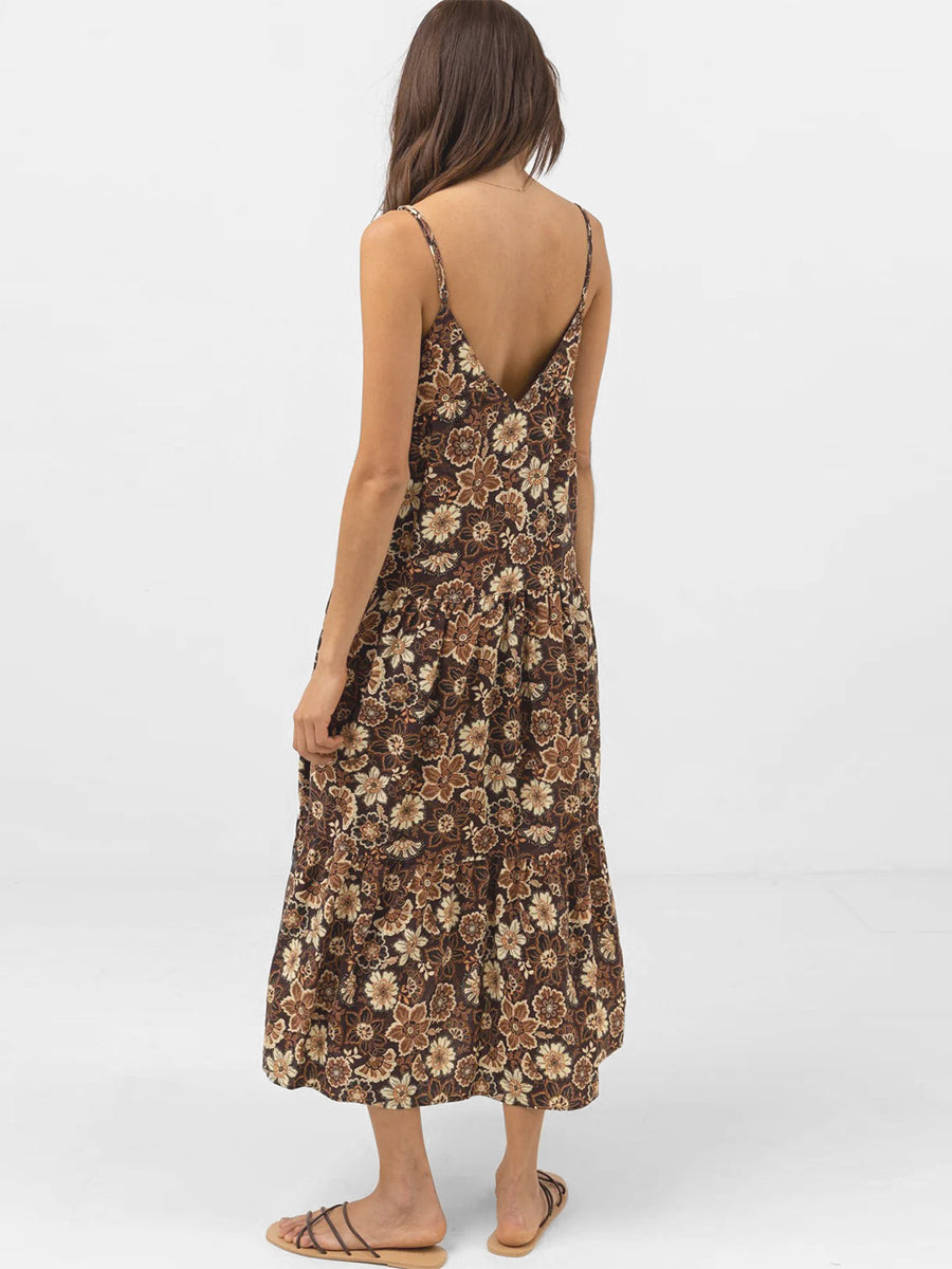 Cantabria Tiered Midi Dress - Brown