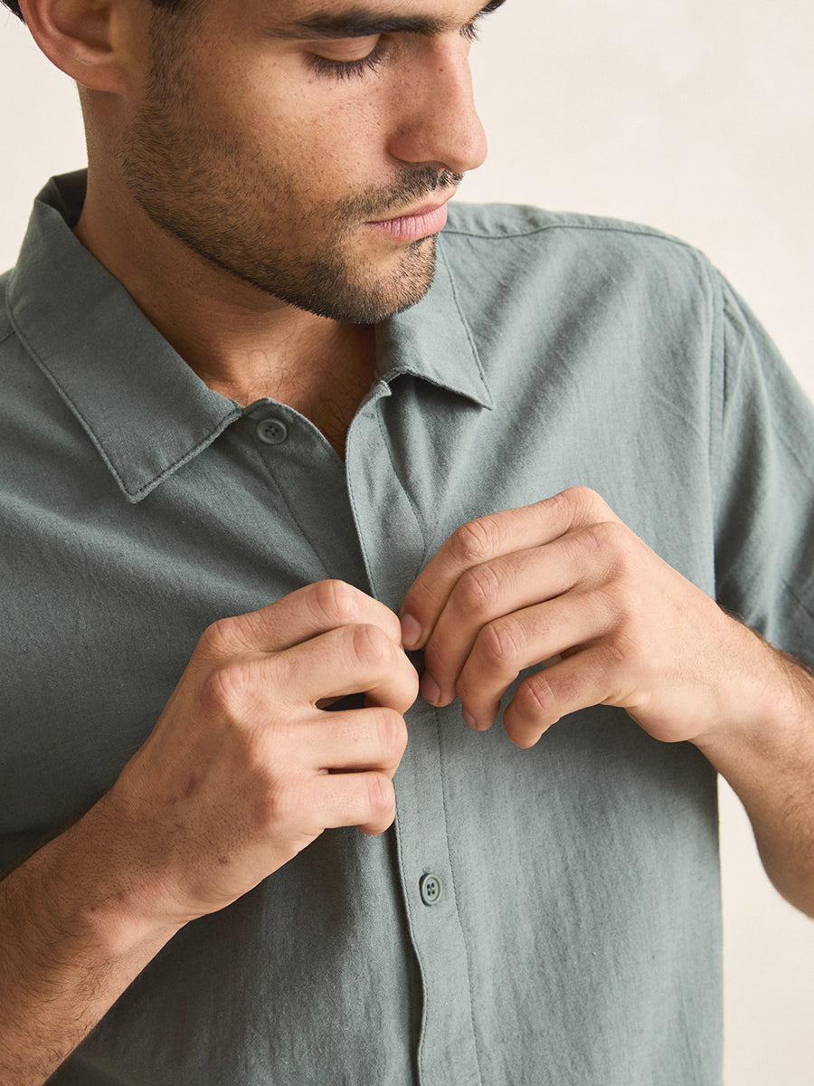Classic Linen Short Sleeve Shirt - Silver Pine