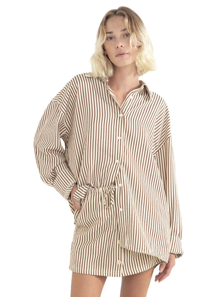 Cove Stripe Oversized Long Sleeve Shirt - Natural