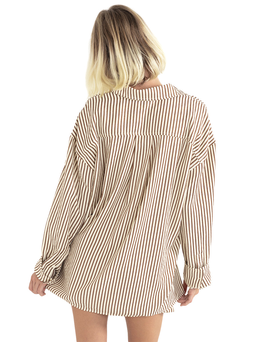 Cove Stripe Oversized Long Sleeve Shirt - Natural