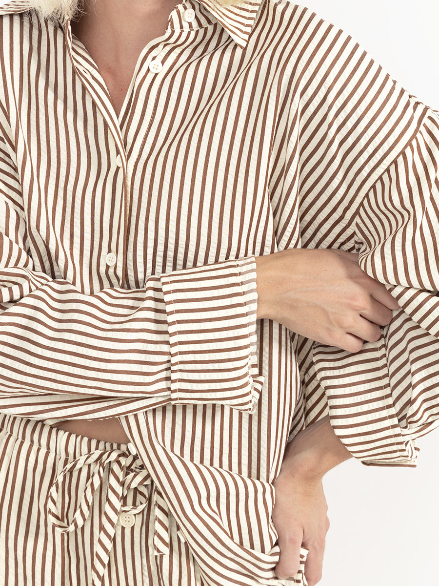 Cove Stripe Oversized Long Sleeve Shirt - Natural