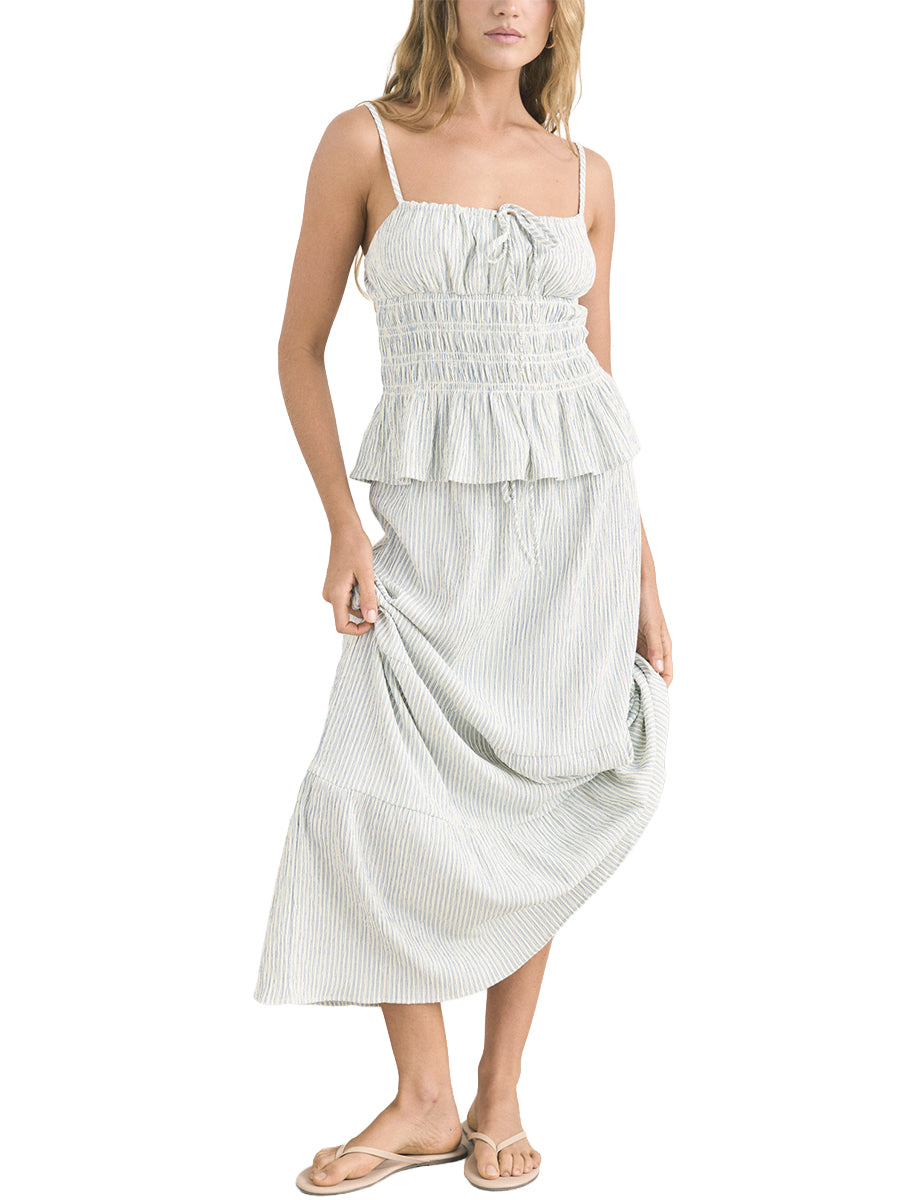 Driftwood Stripe Ruffle Midi Skirt - Cream