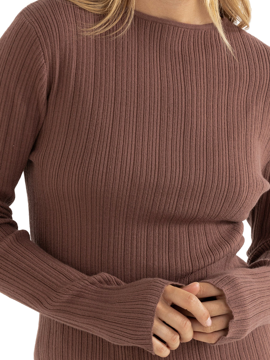 Essential Long Sleeve Knit Top - Chocolate