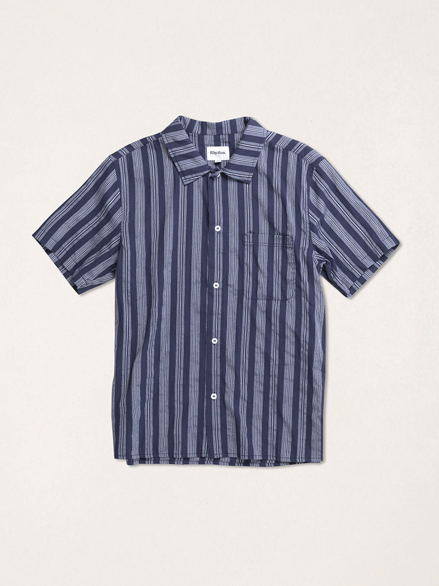 Harbor Stripe Short Sleeve Shirt - Navy