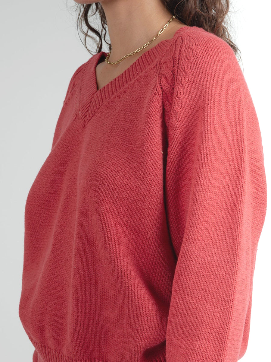 La Rochelle Oversized V-Neck Sweater - Red