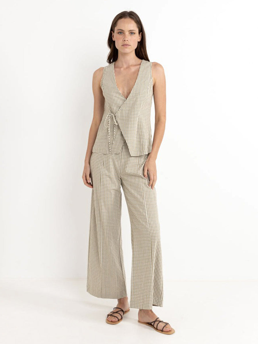 Lola Check Wide-Leg Pants - Olive