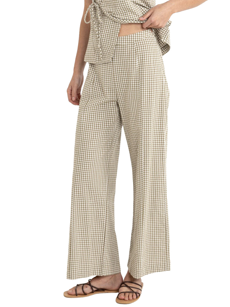 Lola Check Wide-Leg Pants - Olive