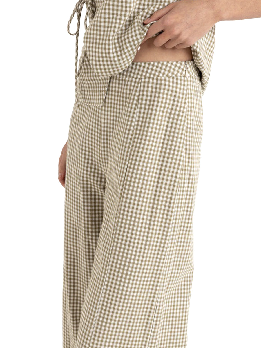 Lola Check Wide-Leg Pants - Olive