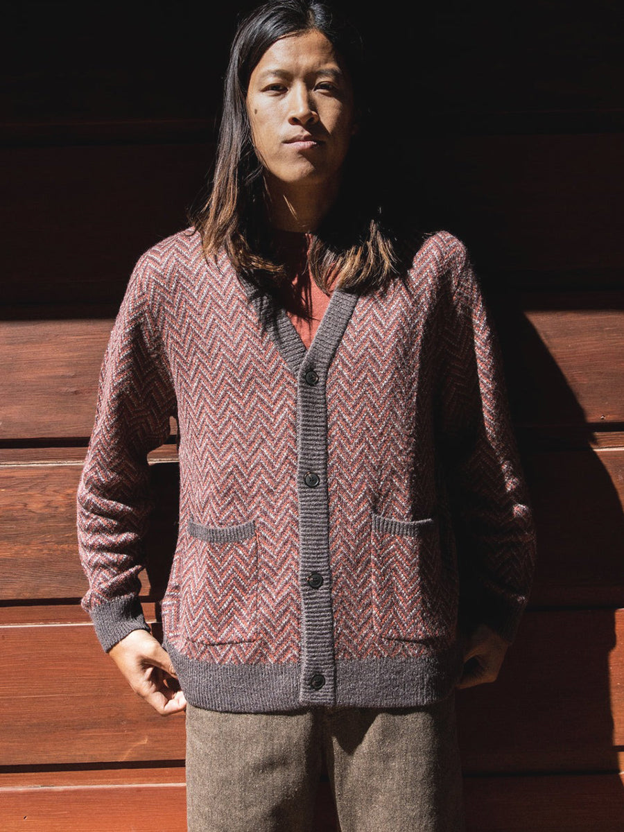 Mohair Herringbone Cardigan - Dawn